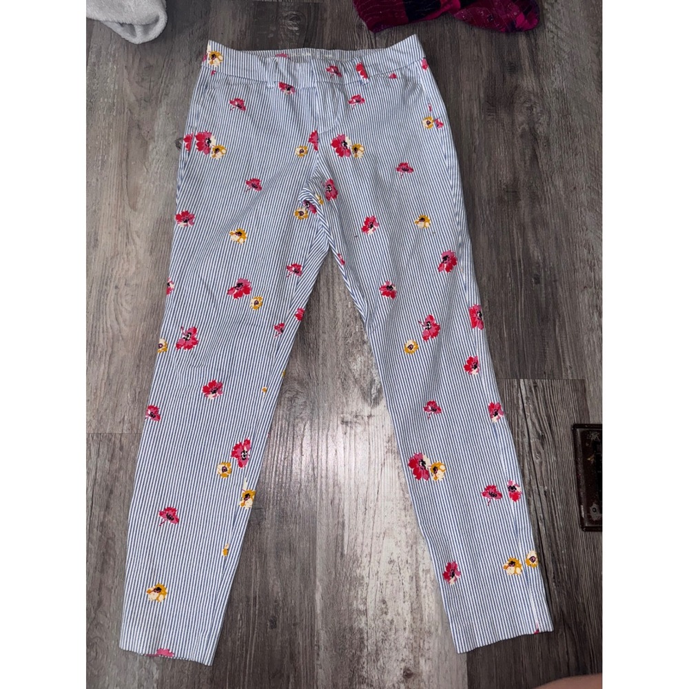 Old Navy Pixie Pants Womens 2 Blue White Seersucker Stripe Floral Ankle Chino